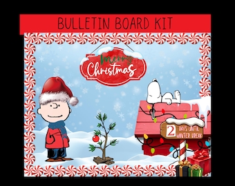 Charlie Brown Christmas Bulletin Board Kit: Charlie Brown Snoopy Classroom Decor, Classroom Door Christmas bulletin board(Digital Download)