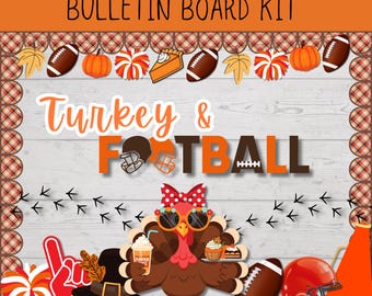Kit para tablón de anuncios de Acción de Gracias con temática de pavo y fútbol americano: Decoración para el aula con temática de fútbol americano, tablón de anuncios otoñal para la puerta del aula (Descarga digital)