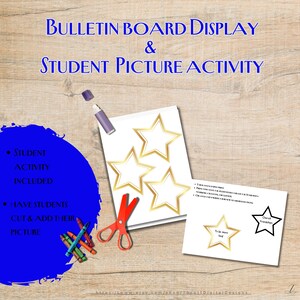 Student activity stars.  Students can decorate them by coloring or adding glitter.  Cut out and add the students picture.