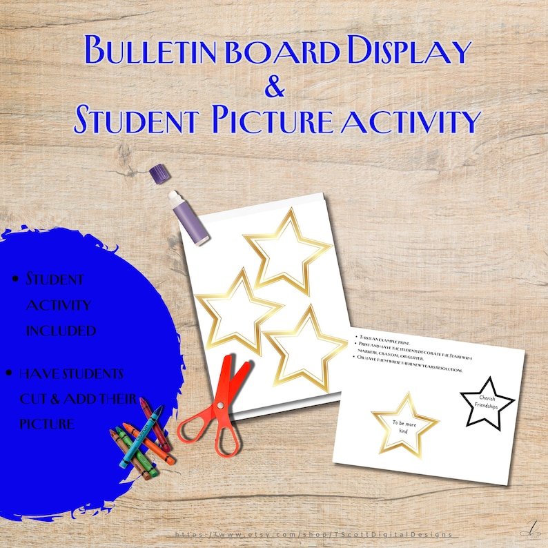 Student activity stars.  Students can decorate them by coloring or adding glitter.  Cut out and add the students picture.