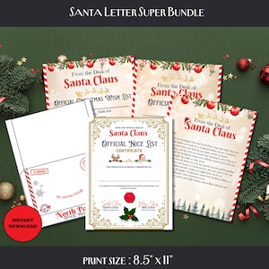 Weihnachtsmann Buchstabe | Schöne Liste | Weihnachtsmann Super Bündel | Ausdruckbar | Weihnachten Feiertag | Kinderwunschliste | Nordpolpost | Zertifikat | Umschlag
