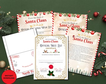 Paquete de cartas personalizadas de Papá Noel: Lista de deseos, Certificado de buena suerte (Descarga digital)