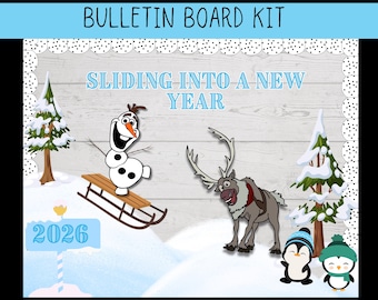 Kit de tablón de anuncios de invierno de Olaf y Sven: Decoración de aula para Año Nuevo (Descarga digital)