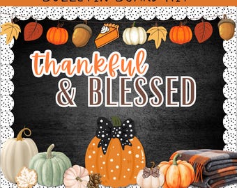 Kit para tablón de anuncios de Acción de Gracias: Decoración para el aula con temática de gratitud y bendiciones (Descarga digital)