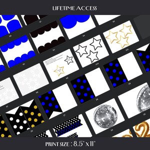 Various pages line the page of all the printouts for the bulletin board kit.  Print size  8.5 x 11 inches