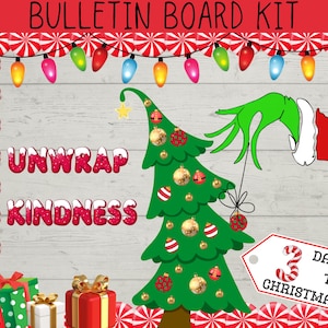 Bulletin Board Kit | Christmas Board | Candy Cane | Ornament Student Photo Activity | Grinch Classroom | Door cubicle Decor | Snowflake