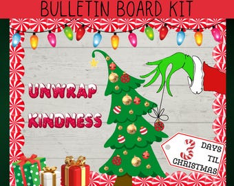 Bulletin Board Kit | Christmas Board | Candy Cane | Ornament Student Photo Activity | Grinch Classroom | Door cubicle Decor | Snowflake