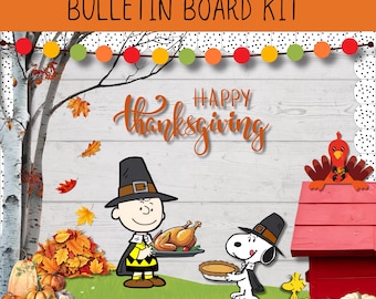 Thanksgiving Charlie Bulletin Board Kit: Charlie Brown Snoopy Classroom Decor, Classroom Door Fall bulletin board(Digital Download)