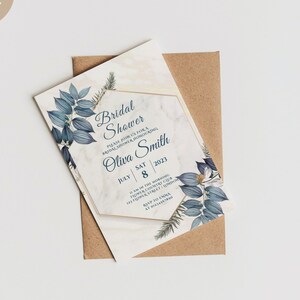 Invitation à la douche nuptiale, modèle d’invitation à la douche nuptiale, élégant, gracieux, moderne, bricolage imprimable, carte délicate et complexe
