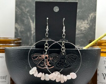 Rose Quartz Moth Hoop Earrings