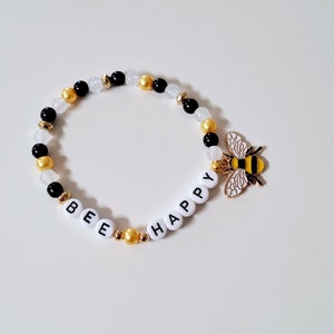 Sweet beaded bracelet "Bee Happy" yellow-black with a sweet bee pendant