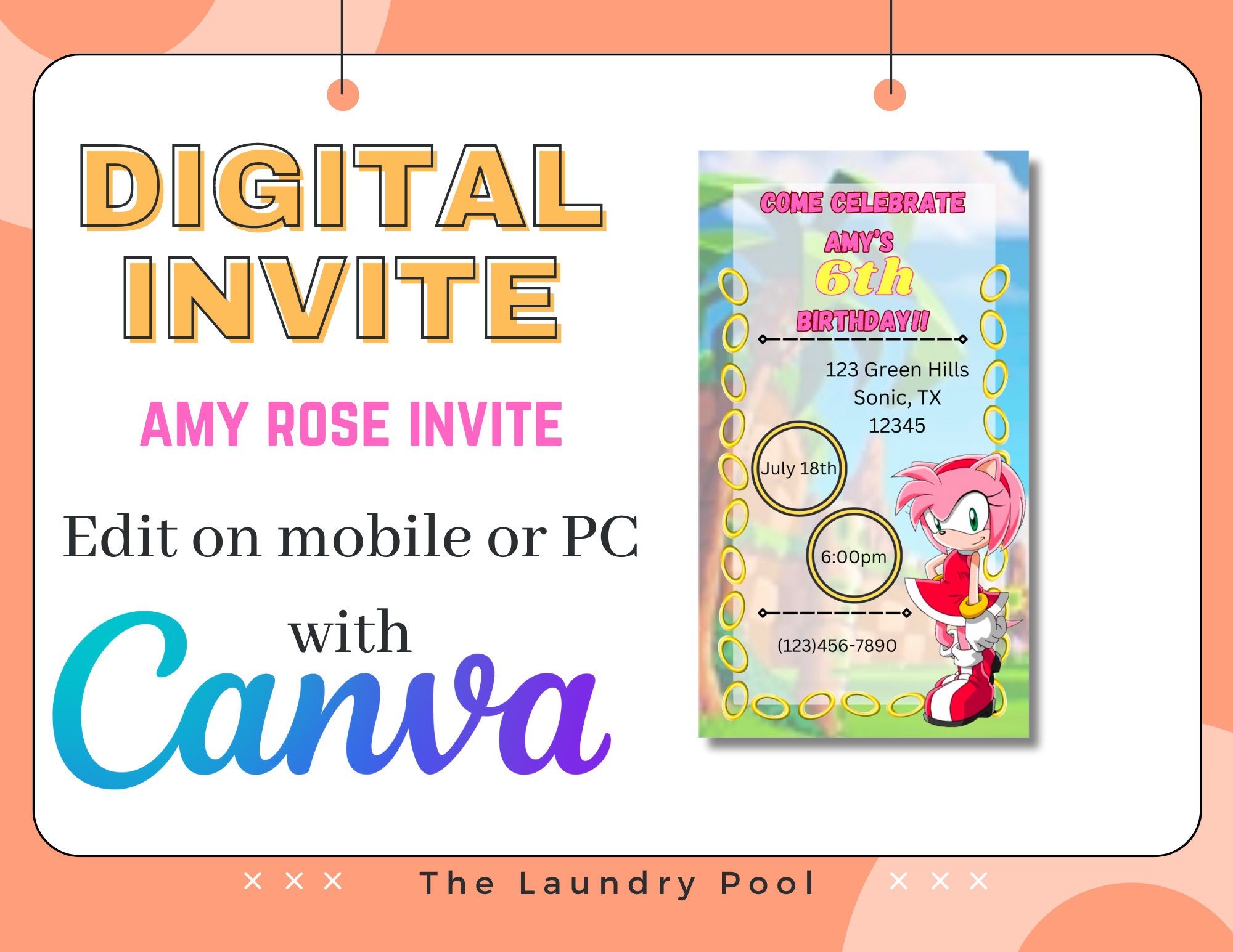 Convite Digital Amy Rose- Sonic