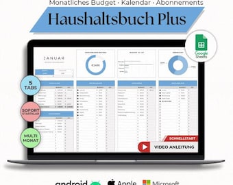 Haushaltsbuch Plus: Digitales Finanztool zur Budgetplanung, Ausgabenverwaltung & Finanzübersicht für Haushalte