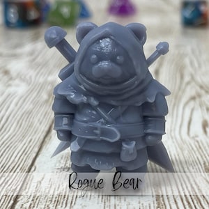 Rogue Bear | Male | Sword | Dagger | Cute | Hood | Primed or Unprimed | Tabletop Miniatures | D&D Dungeons and Dragons 5e | Pathfinder-