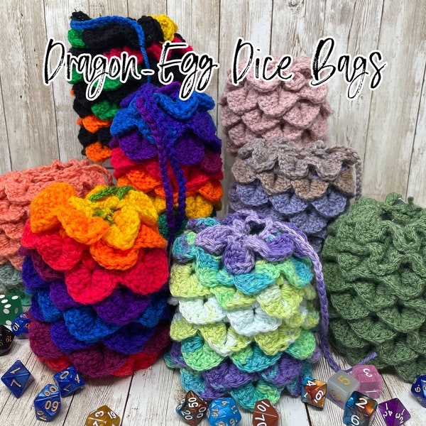 Dragon-Egg Dice Bag | Hand-Crochet | Game Component Bag | Dice Storage | Drawstring Bag