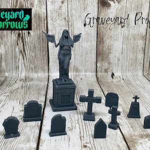 Gravestones | Statue | Prop | Tombstones | Graves | Cemetery | The Graveyard of Sorrows| Primed or Unprimed | Tabletop miniatures | D&D