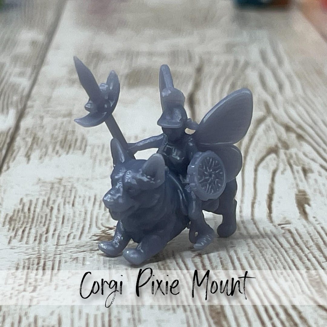 Corgi Dog Pixie Rider Miniature: Spear, D&D 5e, Pathfinder, 32mm Scale ...