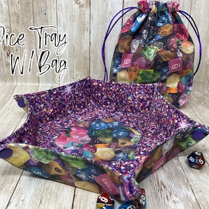 Collapsible Dice Tray and Dice  Bag | Hexagon Dice Tray | Game Component Tray | Fabric Tray | Dice Storage | Drawstring Bag-