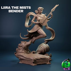 Liira the Mists Bender | Female | Bard | Mage | Lute | Primed or Unprimed | Tabletop Miniature | D&D Dungeons and Dragons 5e | Pathfinder-
