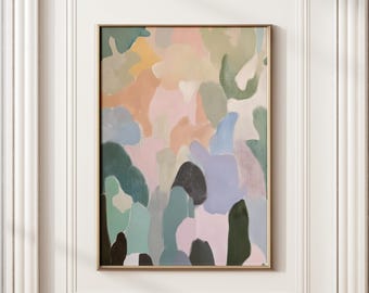 Soft Pastel Abstract Landscape Canvas Print | Minimal Color Block Art in Sage Green Blush Terracotta Dusty Blue | Large Modern Wall Poster