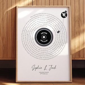Custom Vinyl Record Lyric Print, Personalised Song Poster Wedding Anniversary Gift First Dance Lyrics, Custom Music Wall Art Home Decor