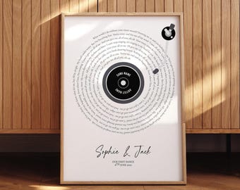 Custom Vinyl Record Lyric Print, Personalised Song Poster Wedding Anniversary Gift First Dance Lyrics, Custom Music Wall Art Home Decor