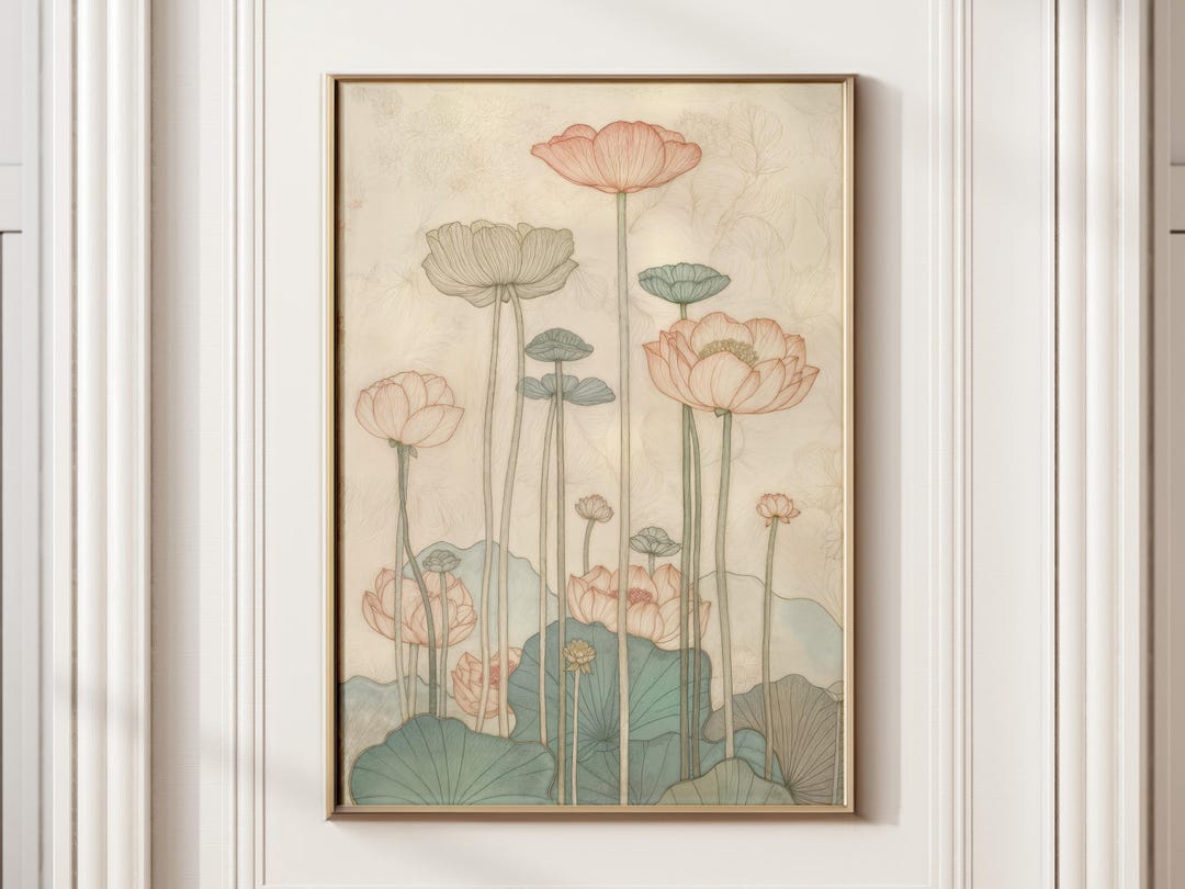 Lotus Garden Botanical Wall Art Print – Art Nouveau Waterlily ...