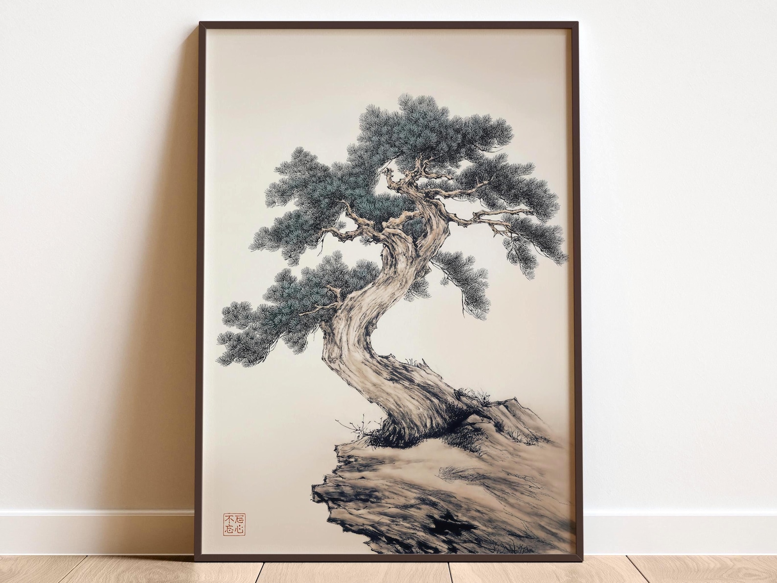 Japanese Bonsai Pine Tree Sumi-e Wall Art Print – Minimalist Zen Ink ...