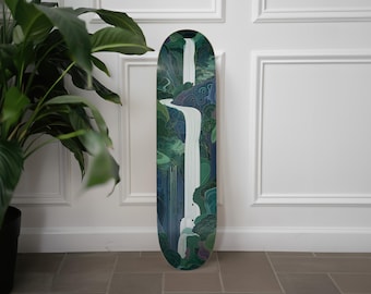 Waterfall Skateboard Wall Art, Nature Forest Decor, Art Nouveau Jungle Skateboard Deck Art, Zen Green Wall Hanging, Unique Gift for Him