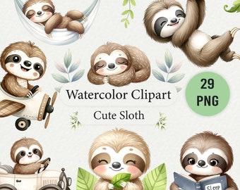Watercolor Sloth Clipart – Cute Nursery Designs (Digital Download)
