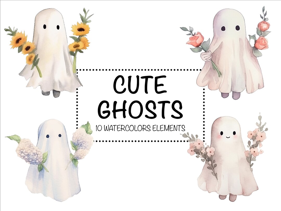 Cute Watercolor Ghost and Flowers Clipart - Halloween Clipart ...