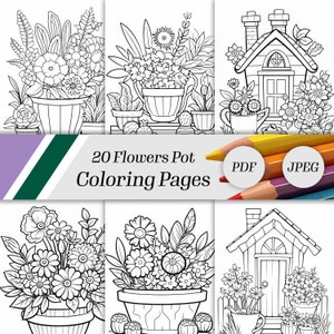 20 Plants Coloring Pages for Adults, Printable Coloring Sheets for Relaxation, Boho Flowers, Instant Download, Printable Coloring Book
