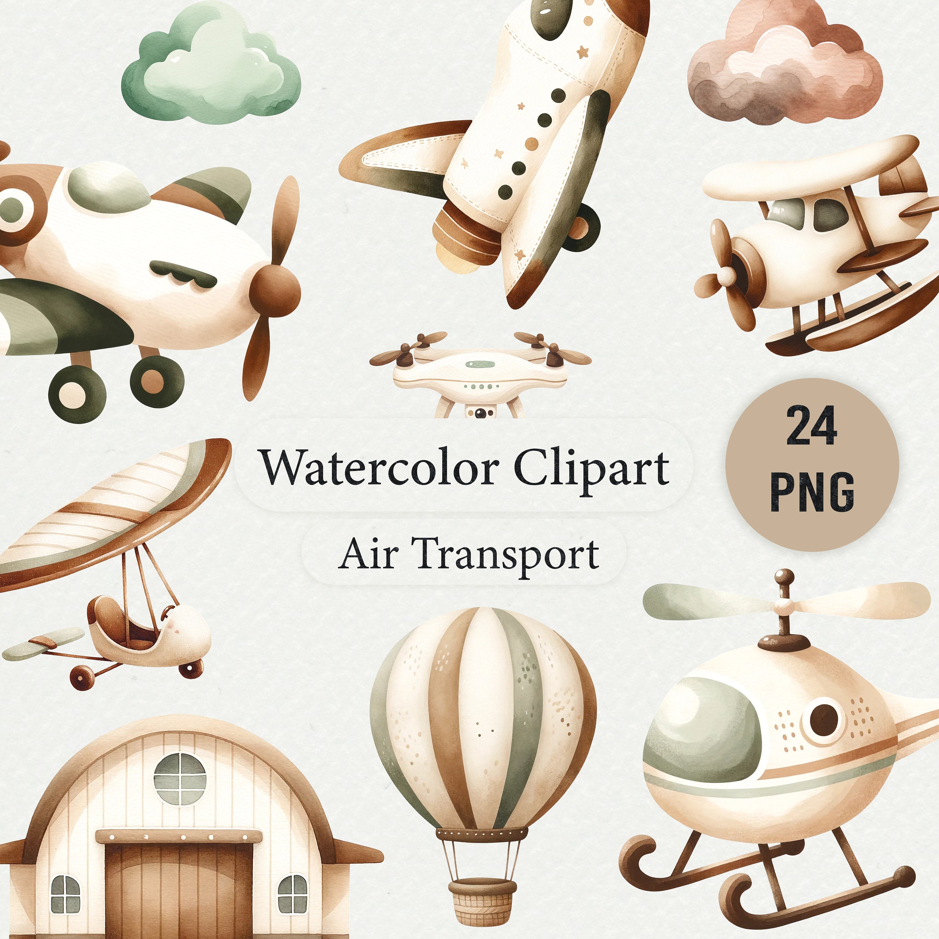 Watercolor traveling clipart isolated on transparent background