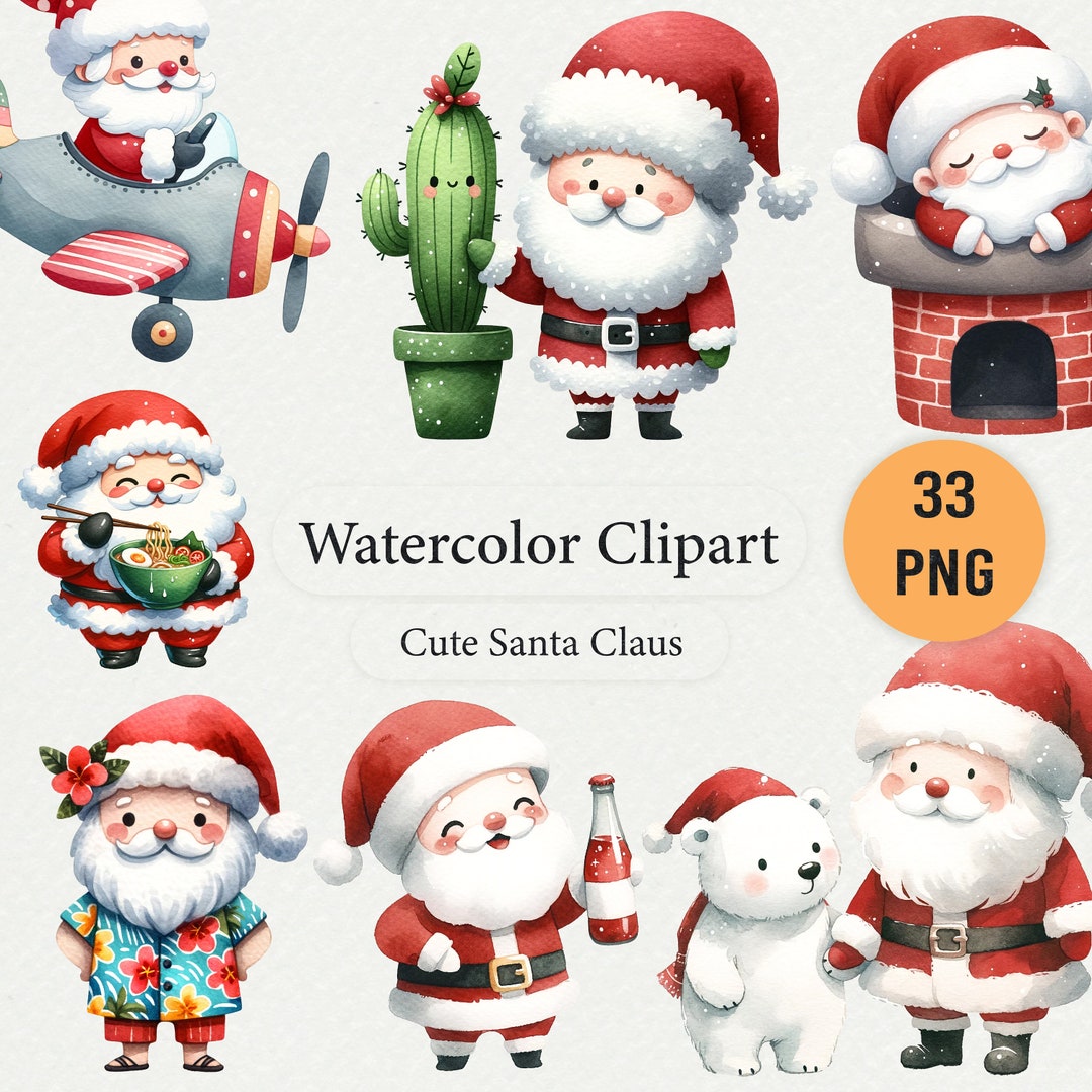 Watercolor Santa Clipart Bundle – Christmas PNG Graphics (digital ...