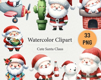 Watercolor Santa Clipart Bundle – Christmas PNG Graphics (Digital Download)
