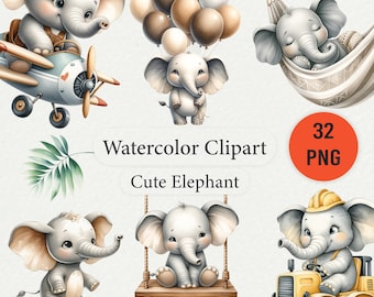 Aquarell Elefant Cliparts: Kinderzimmer Dekor Bilder (digitaler Download)