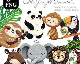 Watercolor Jungle Animals Clipart: Safari Theme (Digital Download)