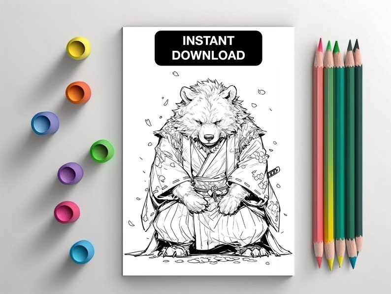 Anime Samurai Adults Coloring Pages, 25 Fantasy Animals Samurai