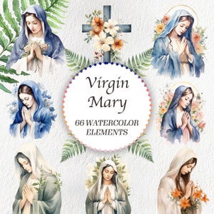 66 Imágenes Prediseñadas de la Virgen María en acuarela - Nuestra Señora de Fátima - Archivos PNG para elaboración, imprimibles, arte de pared - Arte católico, tarjetas de oración