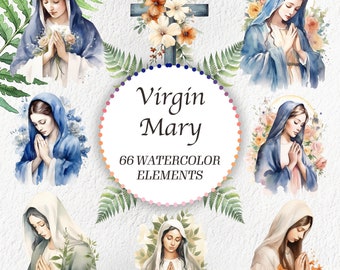 Watercolor Virgin Mary Clipart: Our Lady of Fatima PNG Bundle (Digital Download)