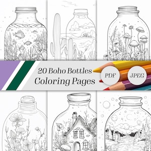 20 Minimalist Boho Landscape Coloring Pages, Adult Coloring Book, Instant Download