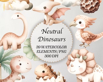 Watercolor Dinosaur Clipart – Nursery Decor, Baby Shower (Digital Download)