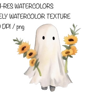 Cute Watercolor Ghost and Flowers Clipart - Halloween Clipart ...