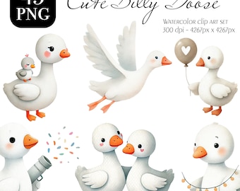Watercolor Goose Clipart: Cottagecore Nursery Art (PNG)