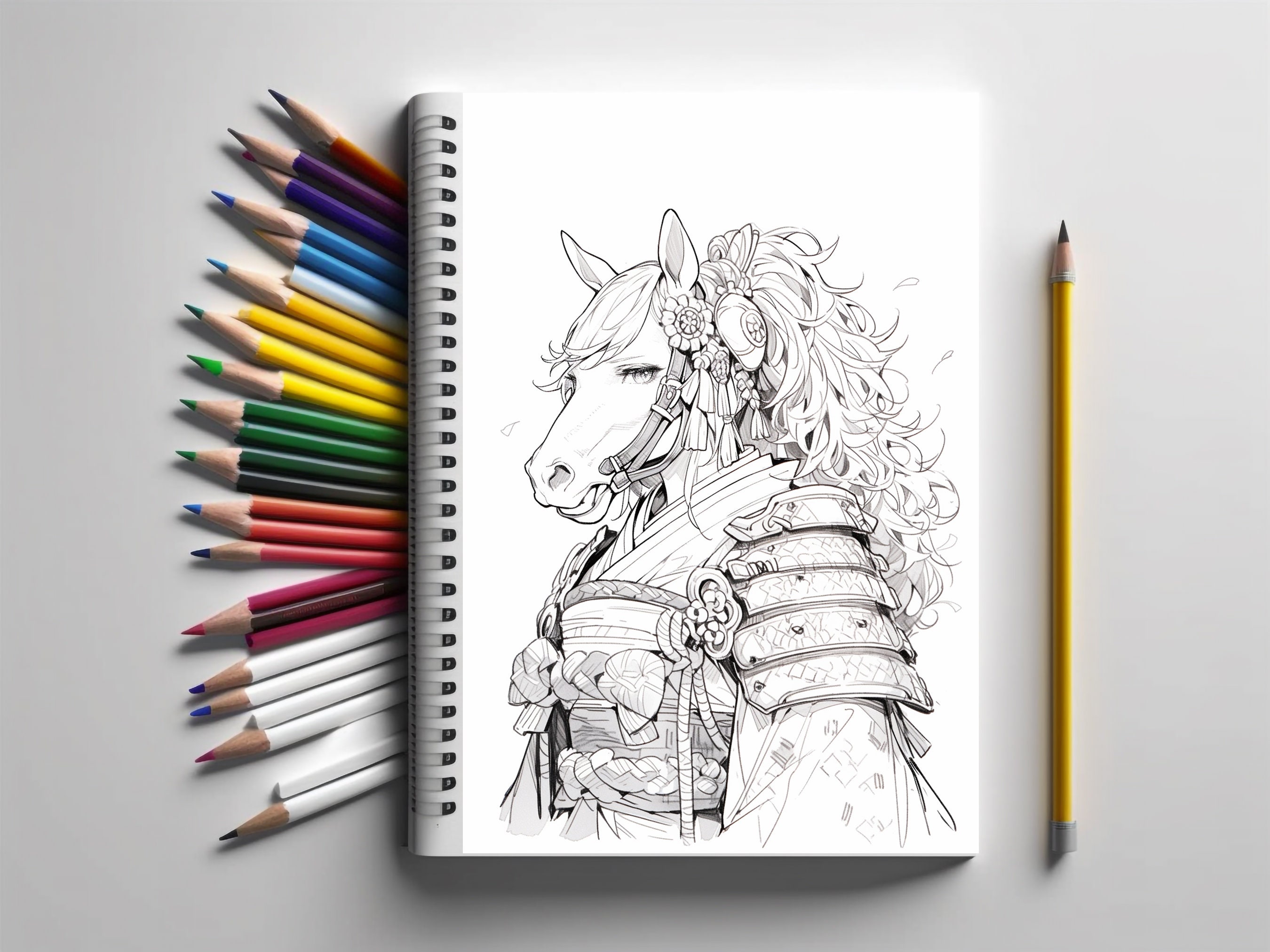 Anime Samurai Adults Coloring Pages, 25 Fantasy Animals Samurai