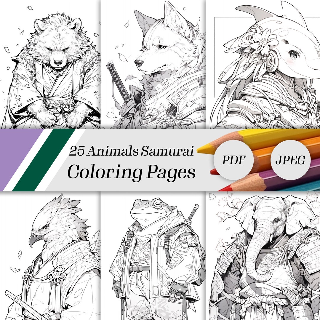 Anime Samurai Adults Coloring Pages, 25 Fantasy Animals Samurai