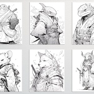 Anime Samurai Adults Coloring Pages, 25 Fantasy Animals Samurai