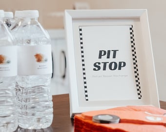 Pit Stop Sign: Race Car Birthday Party Decor (Editable Template)