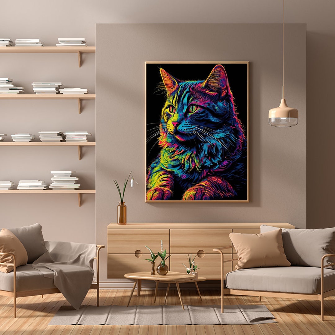 Blacklight Cat | Digital AI Art Print | Digital Download | Printable ...