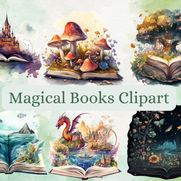 32 PNG storybook magic watercolor Clipart collection, whimsical, Fantasy, Cottagecore Clipart, literary enchantment Clip Art, commercial use